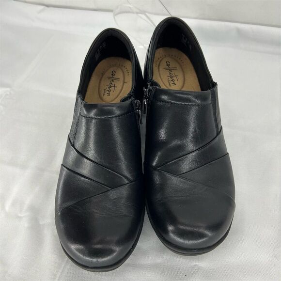 Clarks Women's Channing Essa Black Leather Clogs Size 10 Casual Shoes - Picture 4 of 10